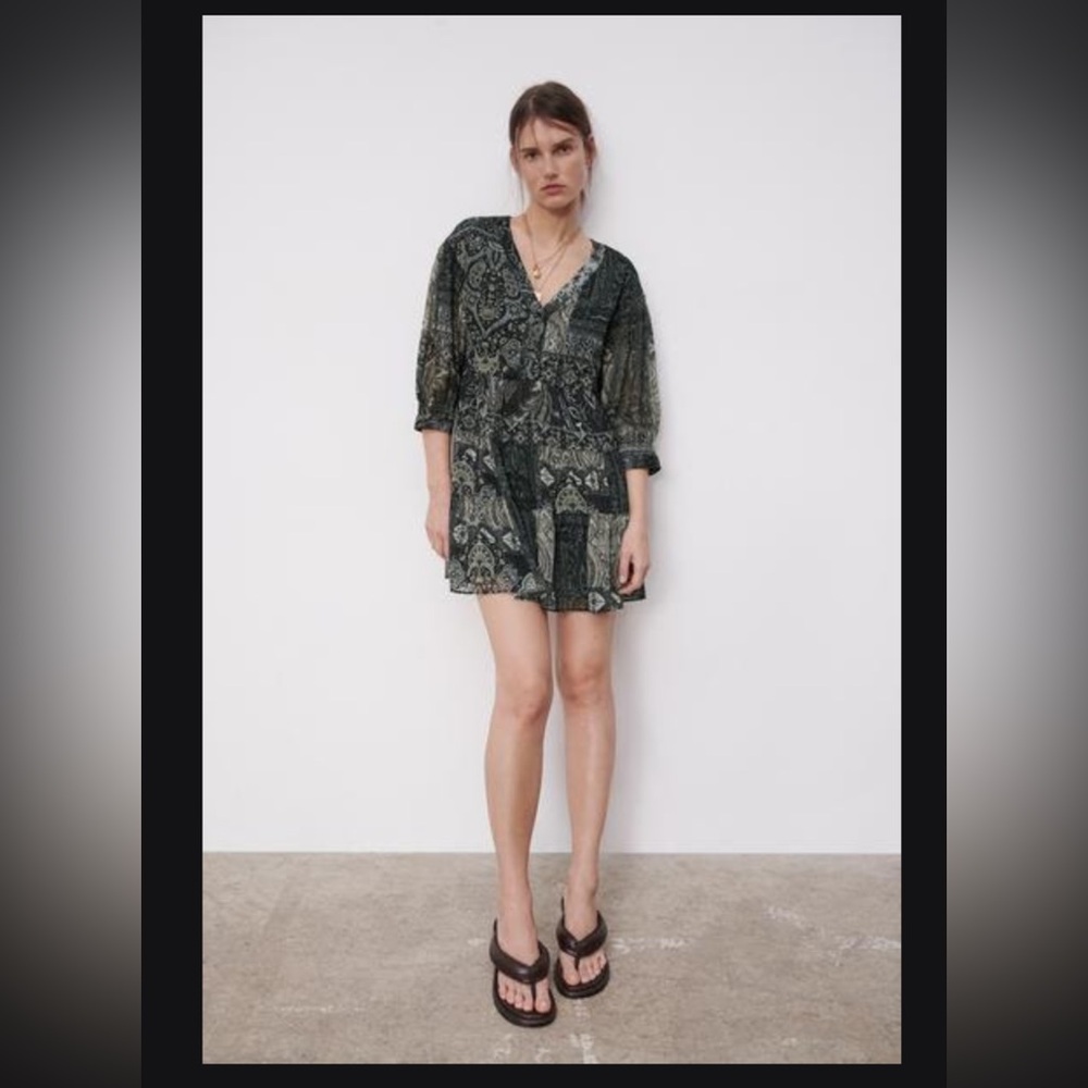 Zara black printed mini dress